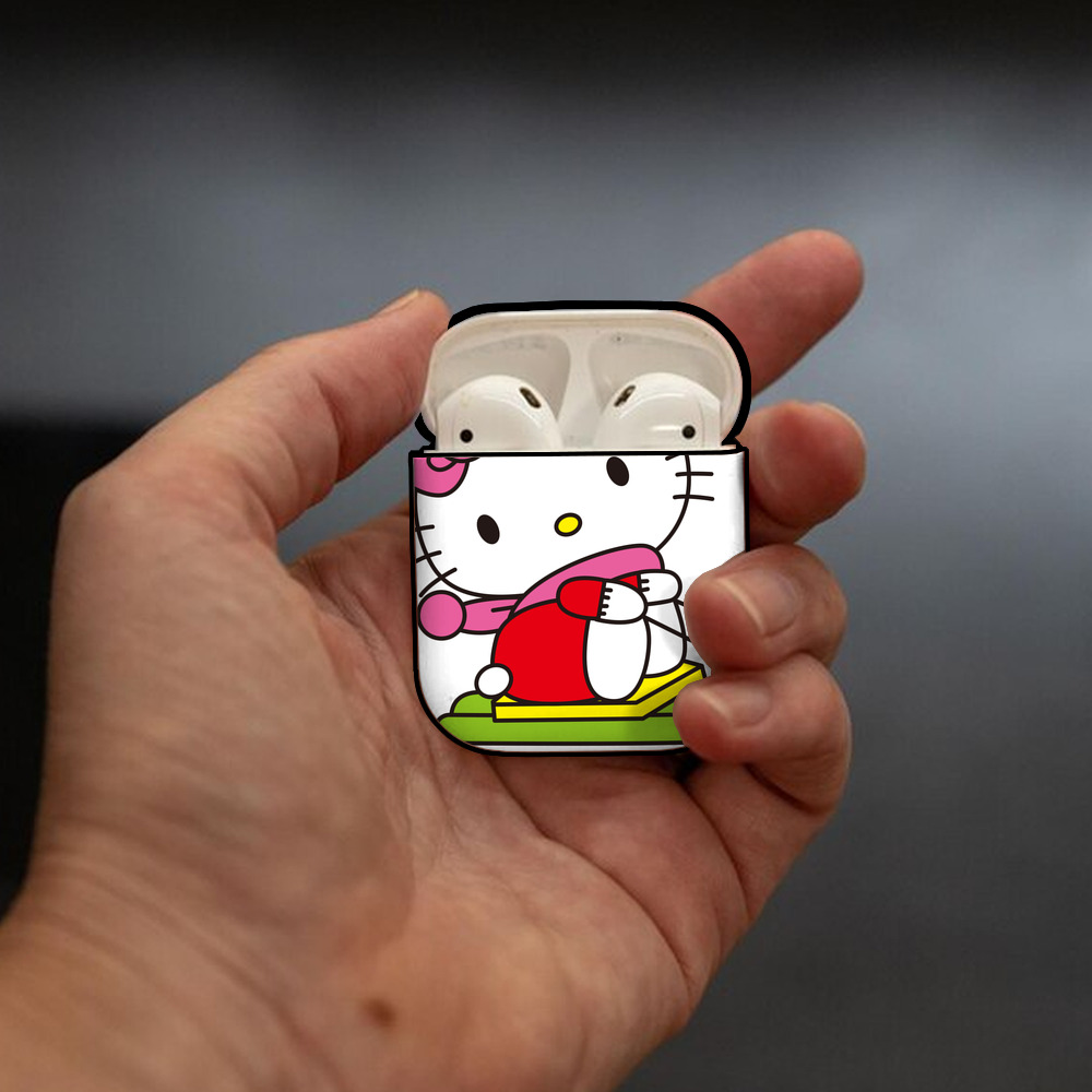 Hello Kitty ハローキティ AirPods 第2世代保護ケース ハードシェル ブラック 耐衝撃・防指紋・カラビナ付き