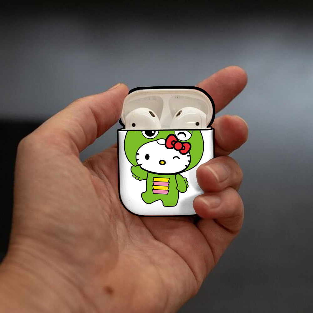 Hello Kitty ハローキティ AirPods 第2世代保護ケース ハードシェル ブラック 耐衝撃・防指紋・カラビナ付き