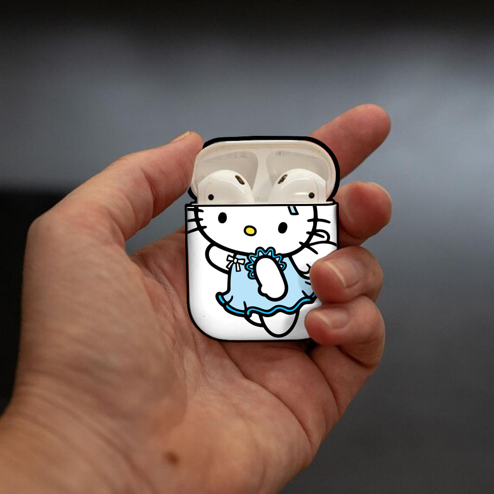 Hello Kitty ハローキティ AirPods 第2世代保護ケース ハードシェル ブラック 耐衝撃・防指紋・カラビナ付き