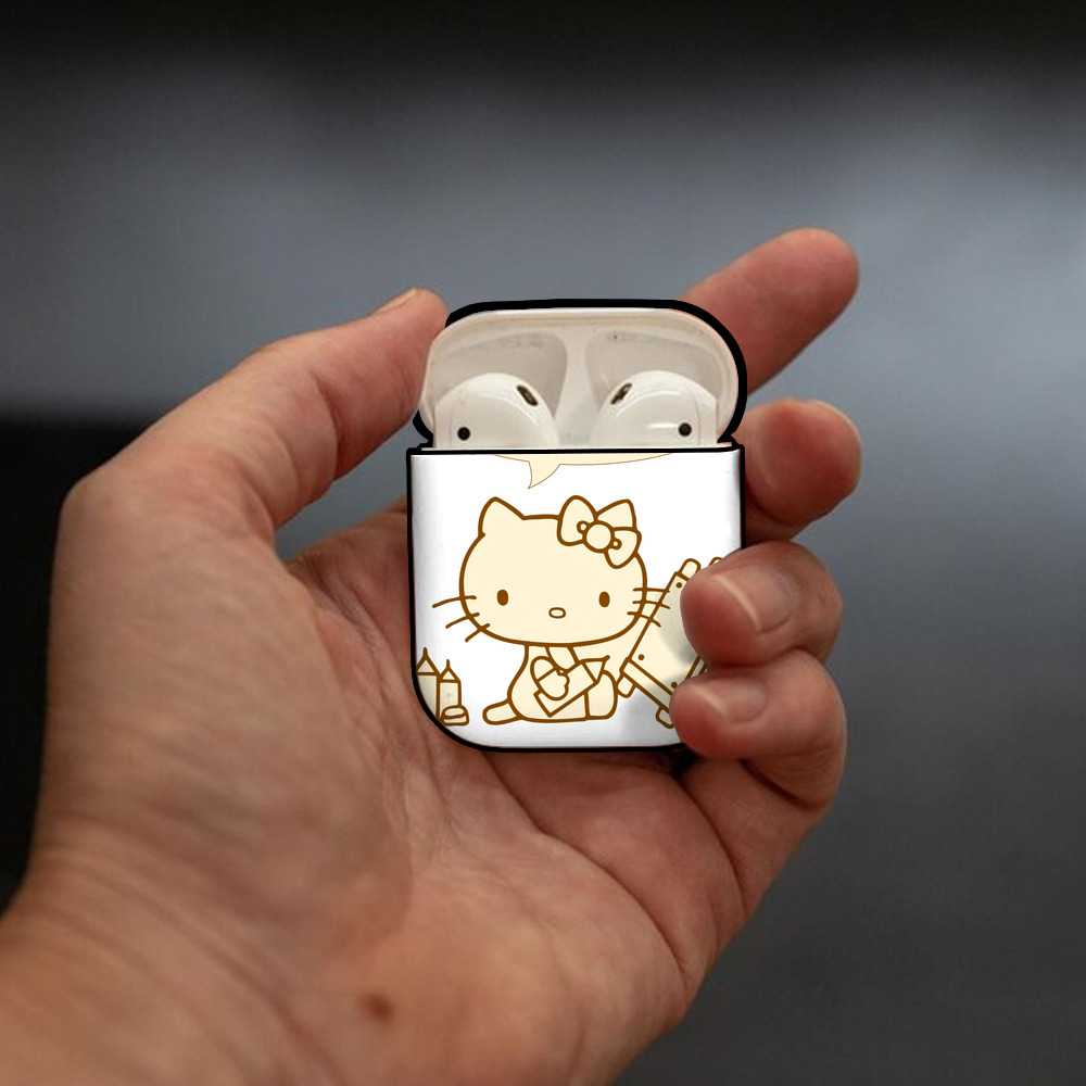Hello Kitty ハローキティ AirPods 第2世代保護ケース ハードシェル ブラック 耐衝撃・防指紋・カラビナ付き