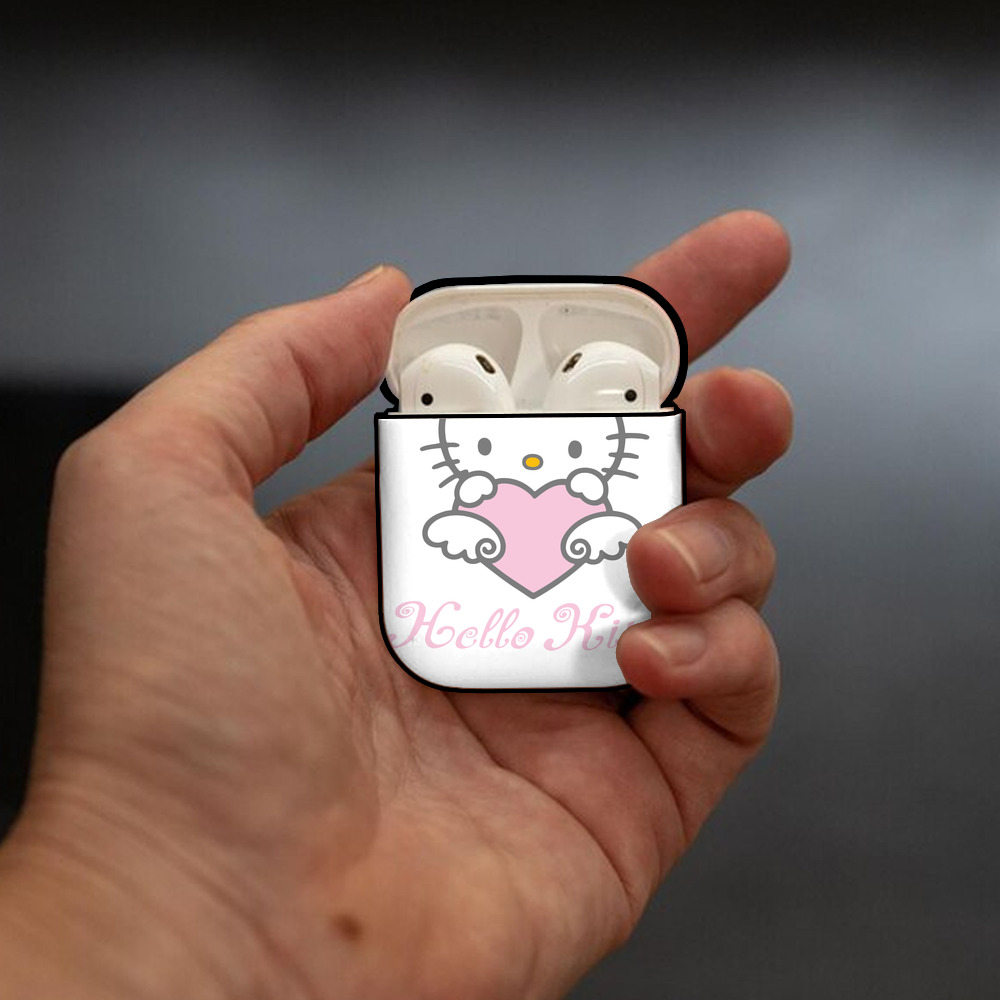 Hello Kitty ハローキティ AirPods 第2世代保護ケース ハードシェル ブラック 耐衝撃・防指紋・カラビナ付き