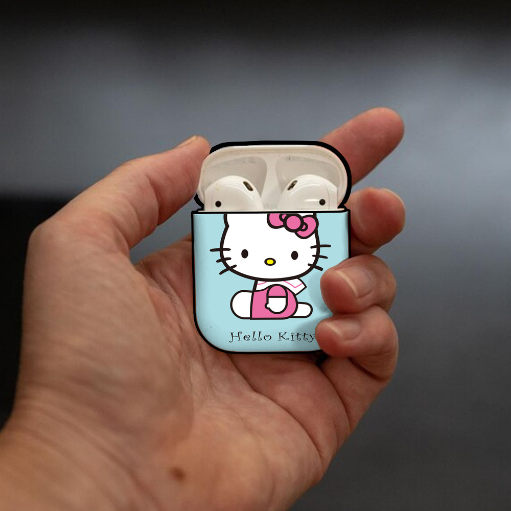 Hello Kitty ハローキティ AirPods 第2世代保護ケース ハードシェル ブラック 耐衝撃・防指紋・カラビナ付き