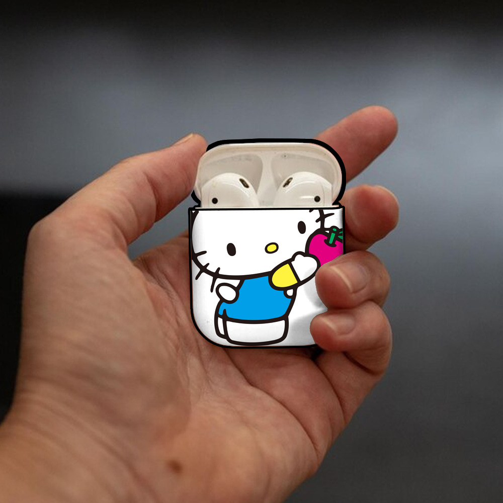 Hello Kitty ハローキティ AirPods 第2世代保護ケース ハードシェル ブラック 耐衝撃・防指紋・カラビナ付き