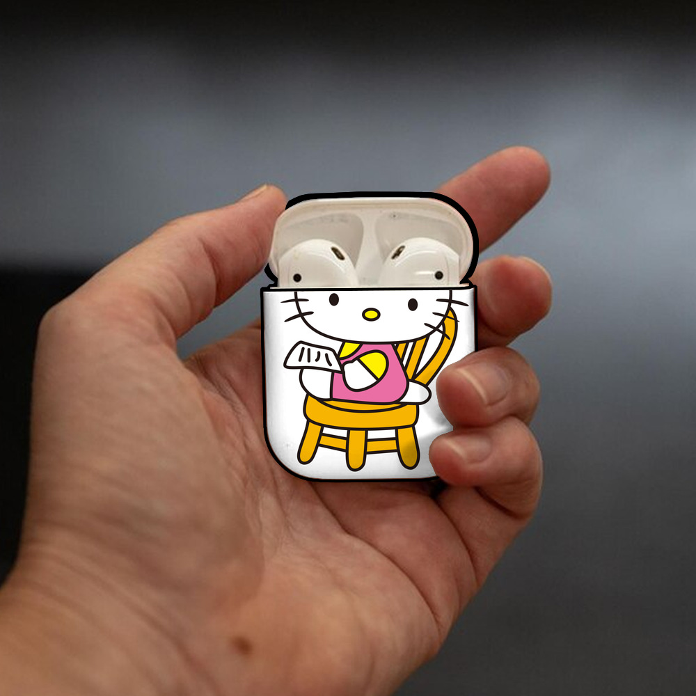 Hello Kitty ハローキティ AirPods 第2世代保護ケース ハードシェル ブラック 耐衝撃・防指紋・カラビナ付き