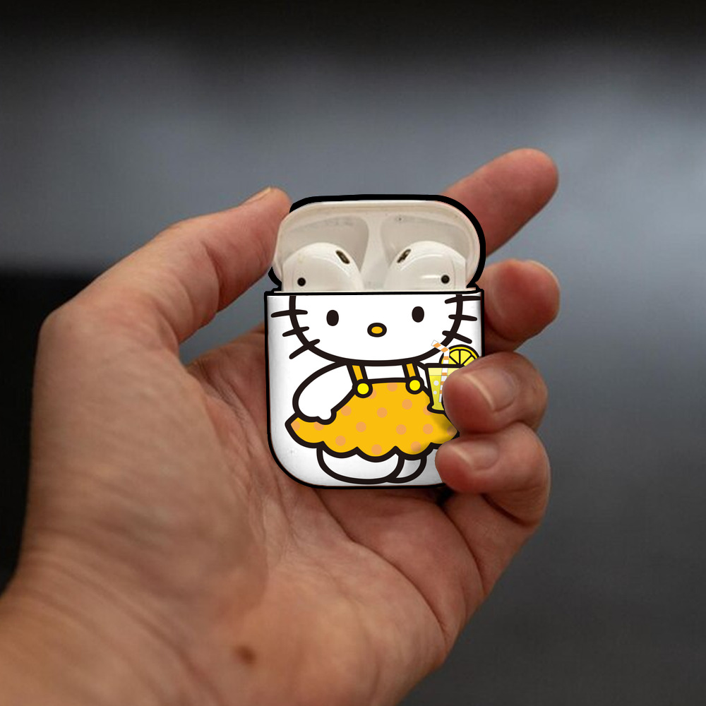 Hello Kitty ハローキティ AirPods 第2世代保護ケース ハードシェル ブラック 耐衝撃・防指紋・カラビナ付き