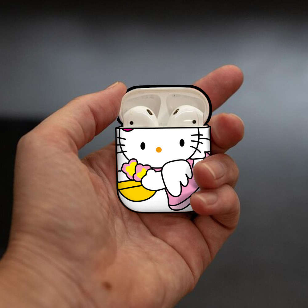 Hello Kitty ハローキティ AirPods 第2世代保護ケース ハードシェル ブラック 耐衝撃・防指紋・カラビナ付き