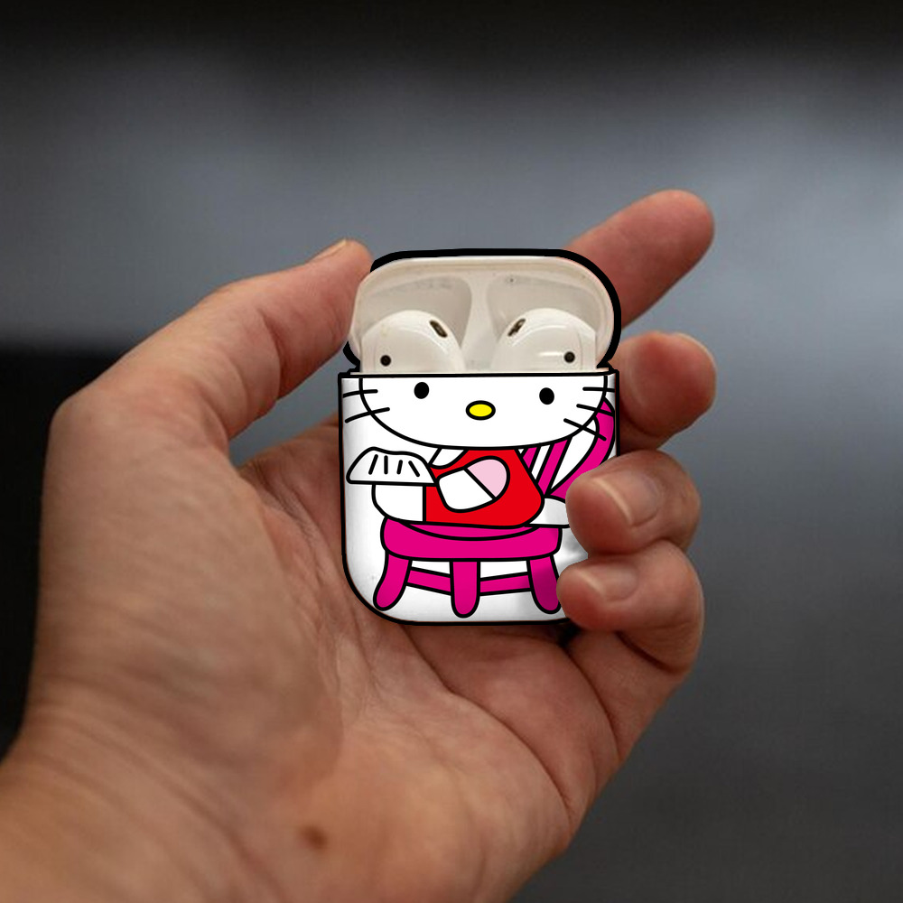 Hello Kitty ハローキティ AirPods 第2世代保護ケース ハードシェル ブラック 耐衝撃・防指紋・カラビナ付き