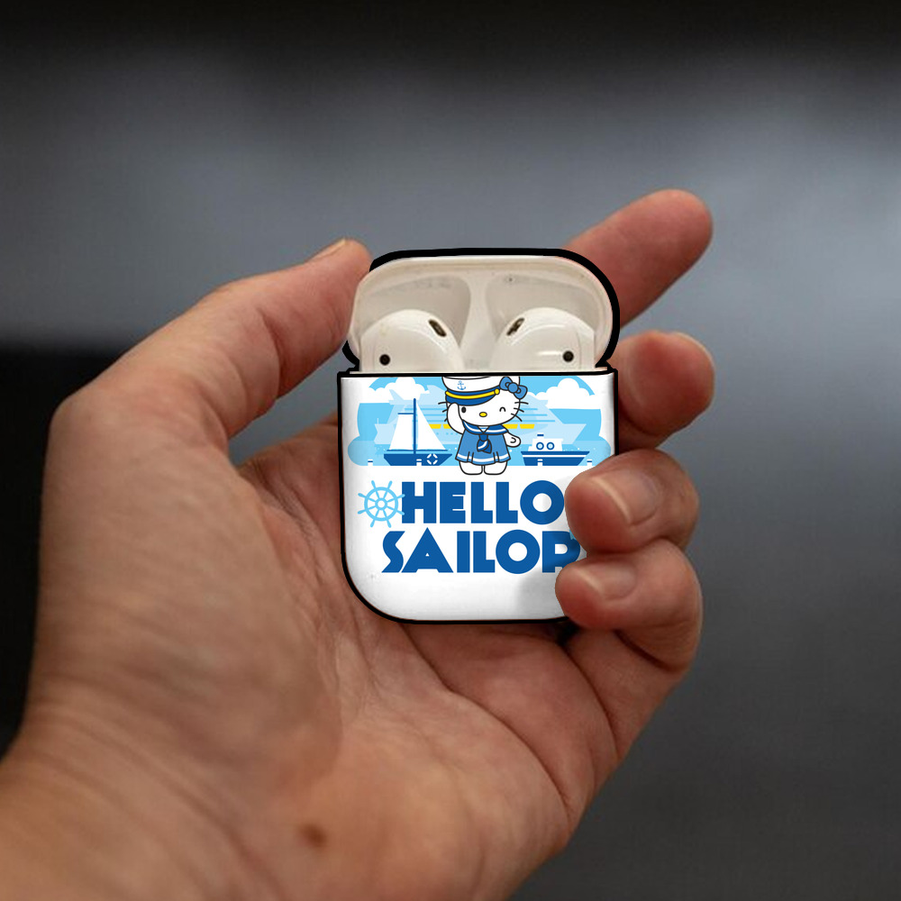 Hello Kitty ハローキティ AirPods 第2世代保護ケース ハードシェル ブラック 耐衝撃・防指紋・カラビナ付き