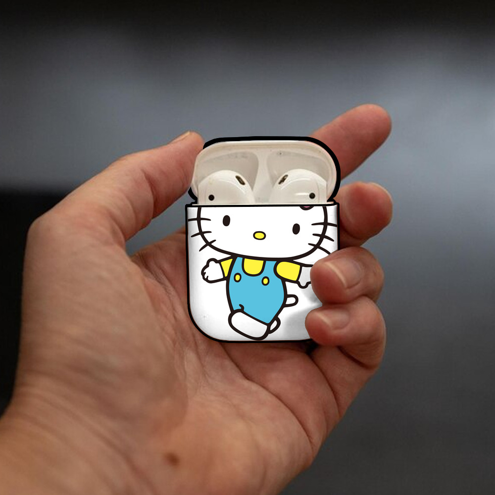Hello Kitty ハローキティ AirPods 第2世代保護ケース ハードシェル ブラック 耐衝撃・防指紋・カラビナ付き