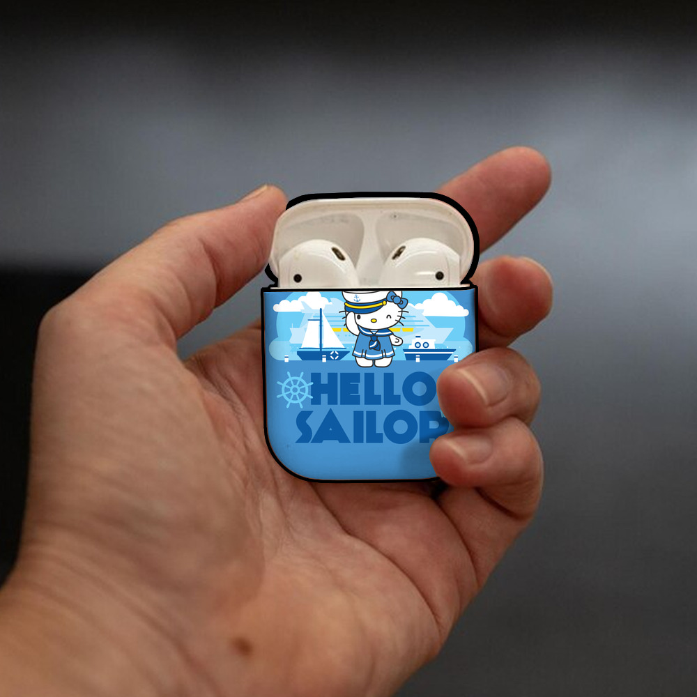 Hello Kitty ハローキティ AirPods 第2世代保護ケース ハードシェル ブラック 耐衝撃・防指紋・カラビナ付き
