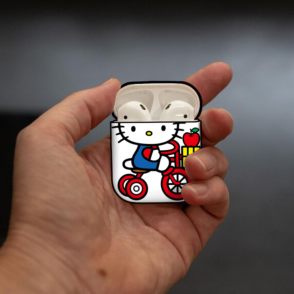 Hello Kitty ハローキティ AirPods 第2世代保護ケース ハードシェル ブラック 耐衝撃・防指紋・カラビナ付き
