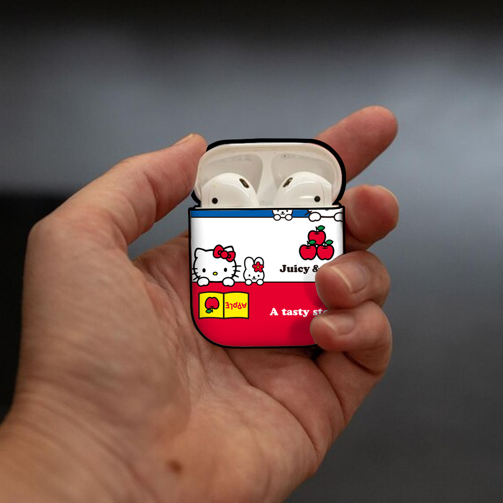 Hello Kitty ハローキティ AirPods 第2世代保護ケース ハードシェル ブラック 耐衝撃・防指紋・カラビナ付き