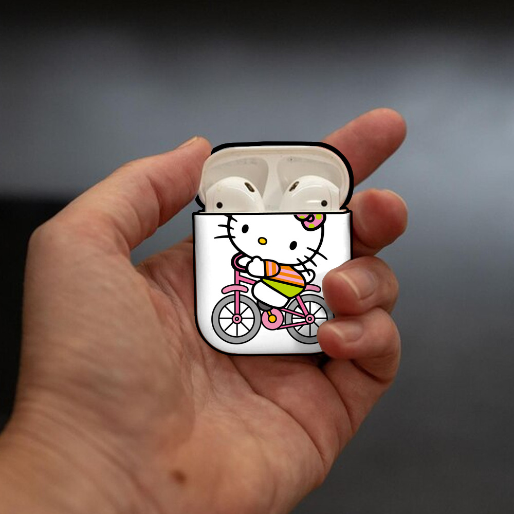 Hello Kitty ハローキティ AirPods 第2世代保護ケース ハードシェル ブラック 耐衝撃・防指紋・カラビナ付き