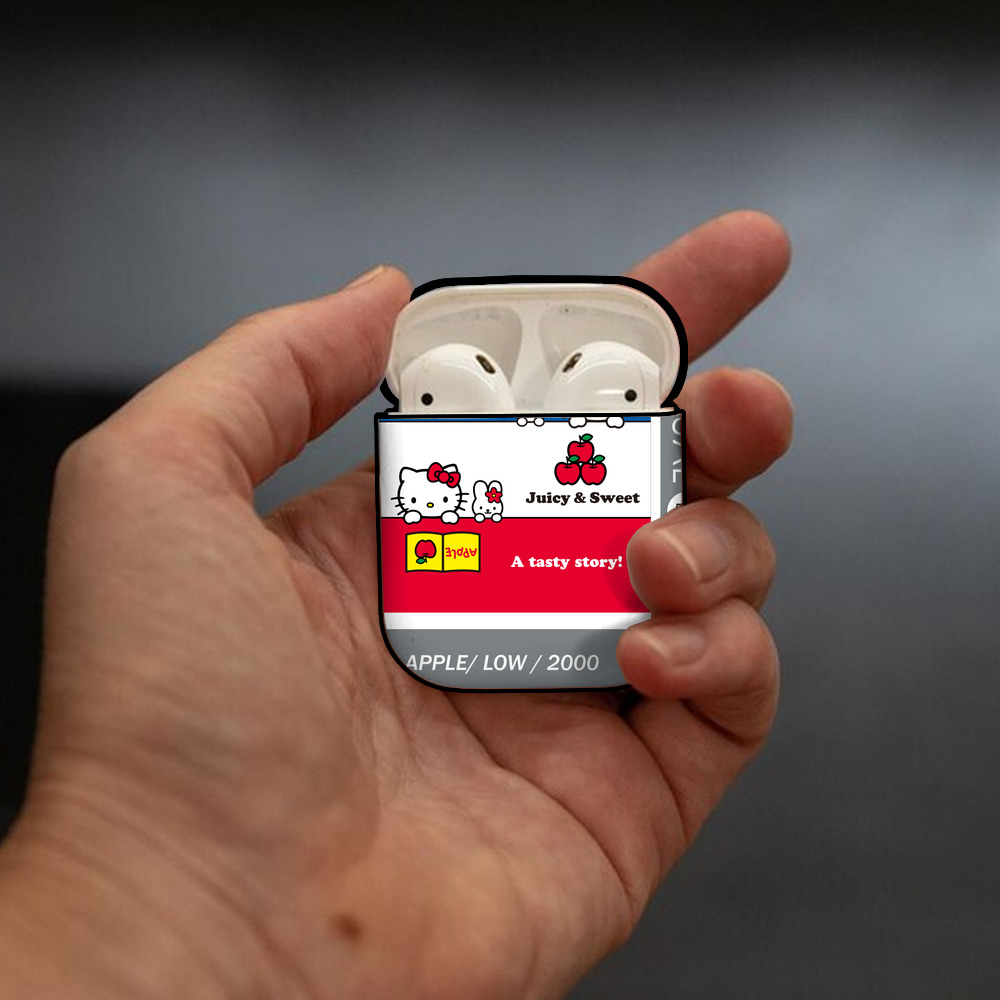 Hello Kitty ハローキティ AirPods 第2世代保護ケース ハードシェル ブラック 耐衝撃・防指紋・カラビナ付き