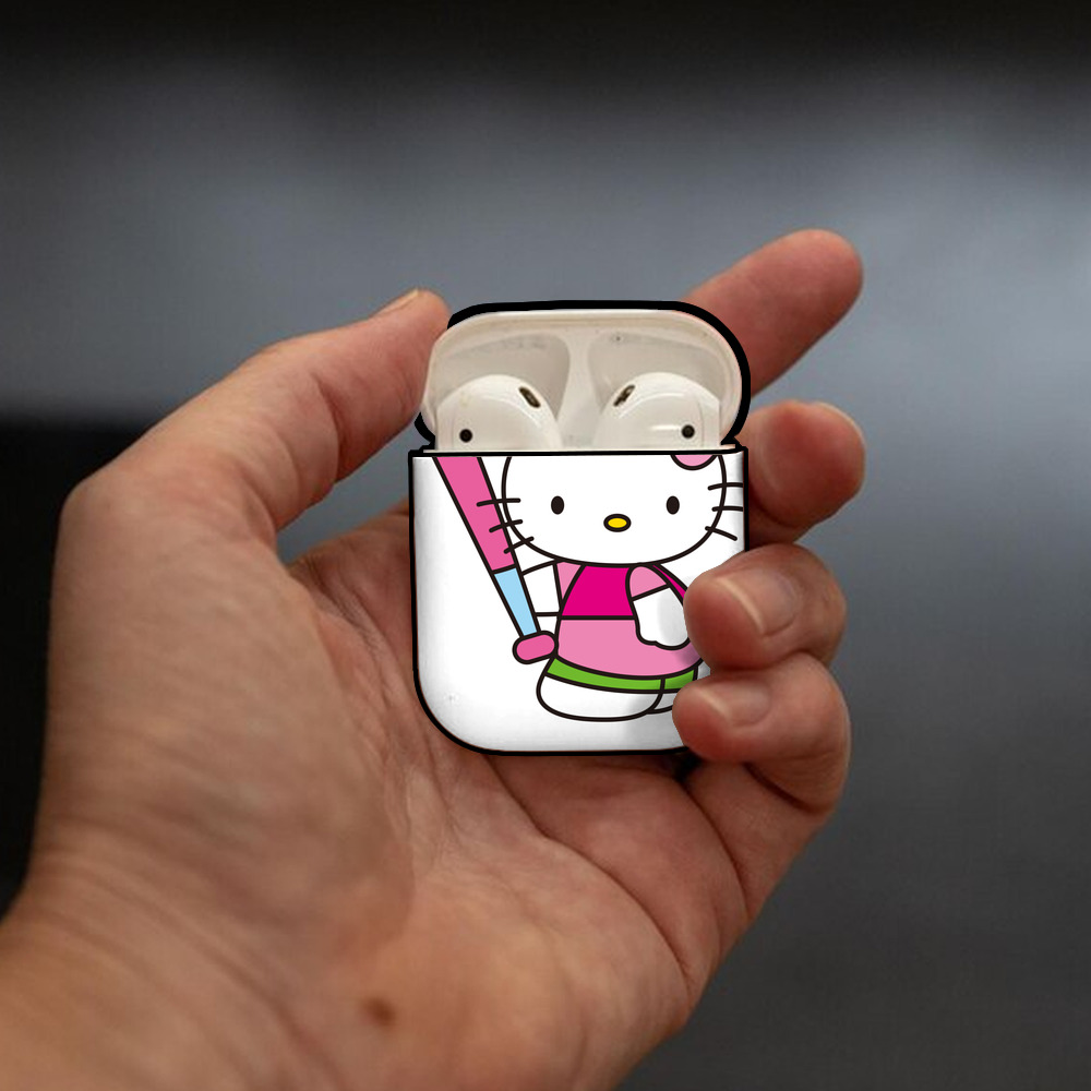 Hello Kitty ハローキティ AirPods 第2世代保護ケース ハードシェル ブラック 耐衝撃・防指紋・カラビナ付き
