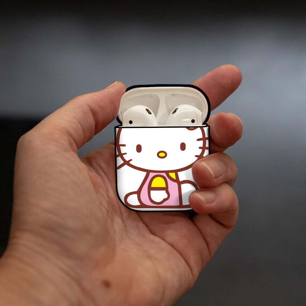Hello Kitty ハローキティ AirPods 第2世代保護ケース ハードシェル ブラック 耐衝撃・防指紋・カラビナ付き
