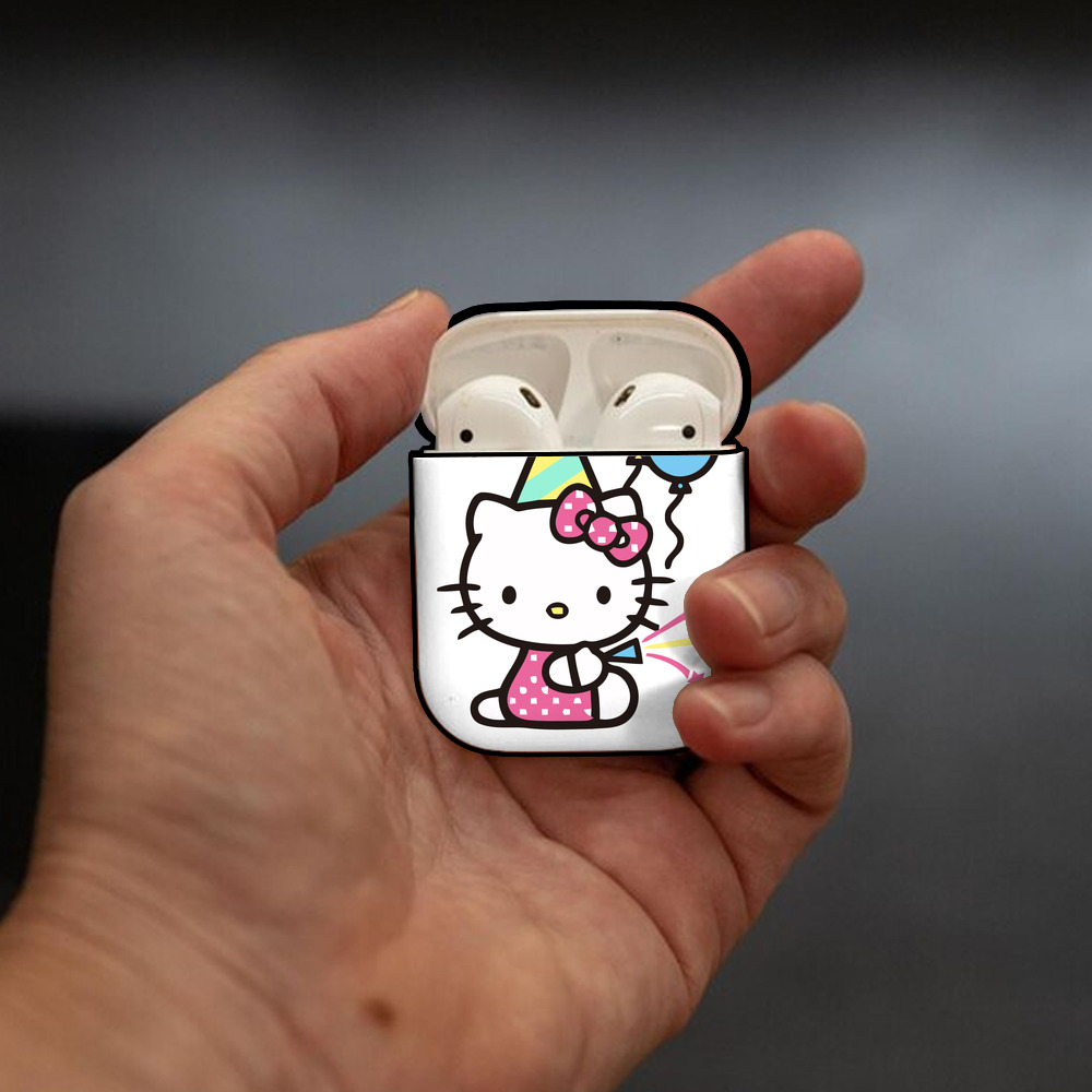 Hello Kitty ハローキティ AirPods 第2世代保護ケース ハードシェル ブラック 耐衝撃・防指紋・カラビナ付き