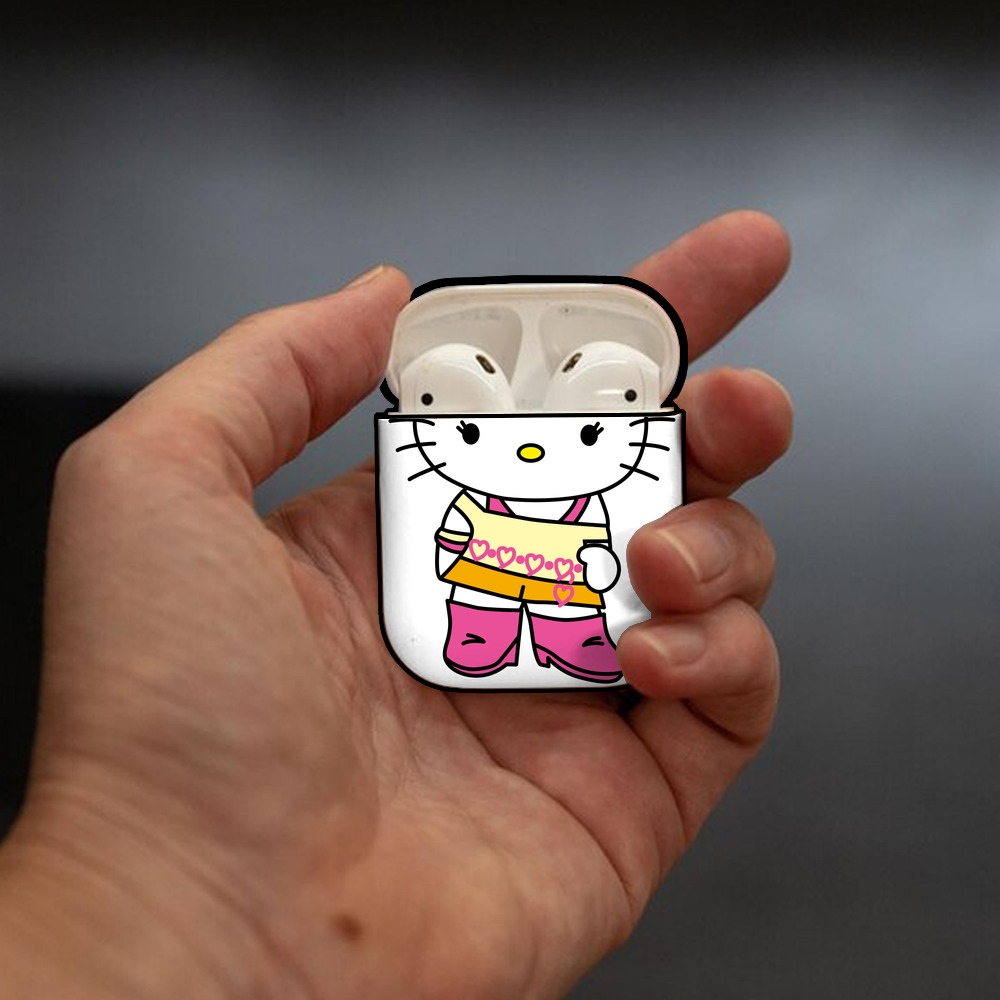 Hello Kitty ハローキティ AirPods 第2世代保護ケース ハードシェル ブラック 耐衝撃・防指紋・カラビナ付き