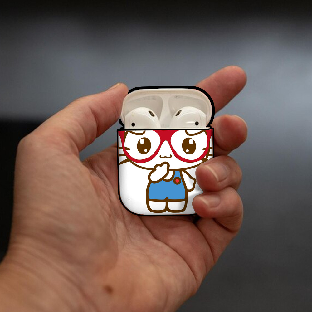 Hello Kitty ハローキティ AirPods 第2世代保護ケース ハードシェル ブラック 耐衝撃・防指紋・カラビナ付き