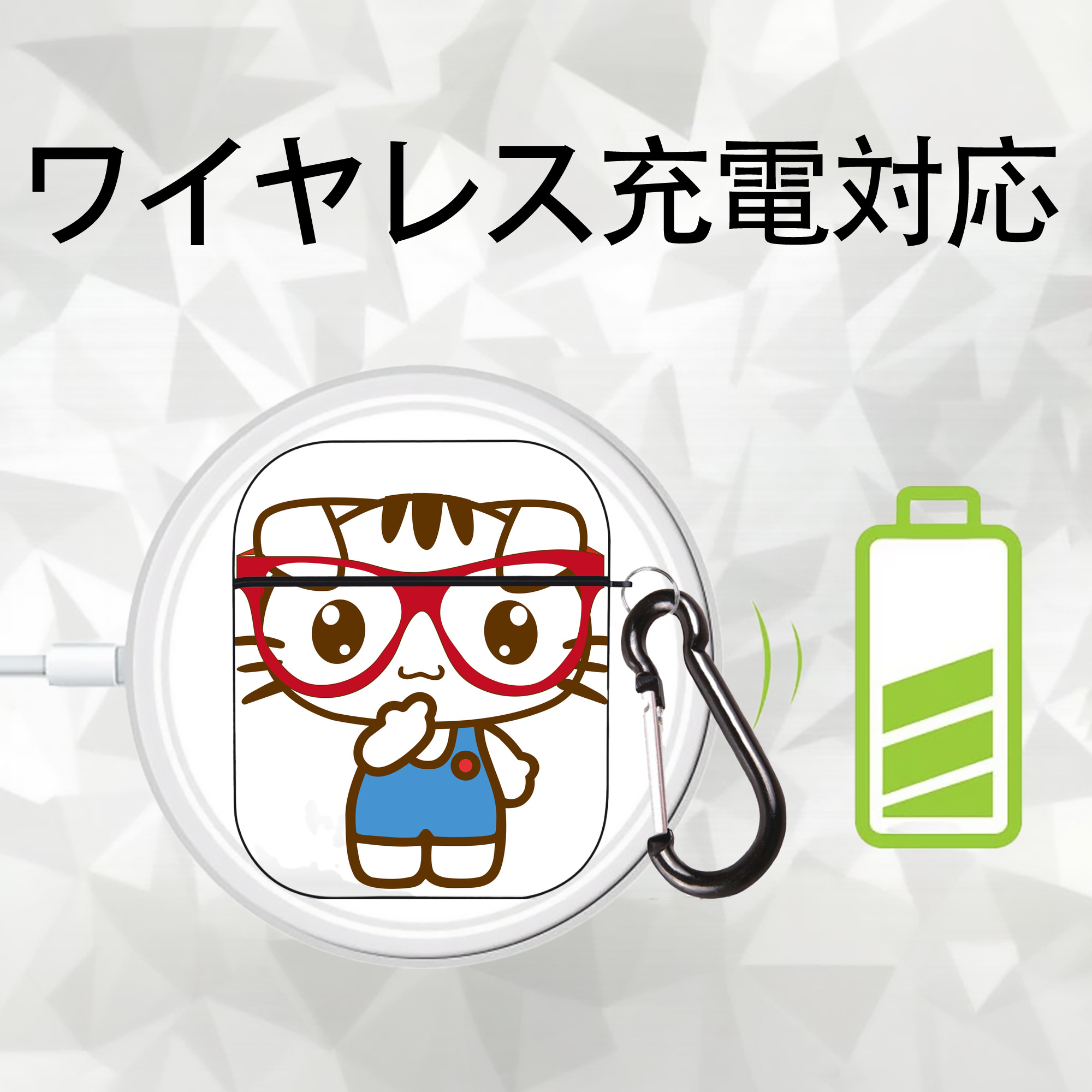 Hello Kitty ハローキティ AirPods 第2世代保護ケース ハードシェル ブラック 耐衝撃・防指紋・カラビナ付き