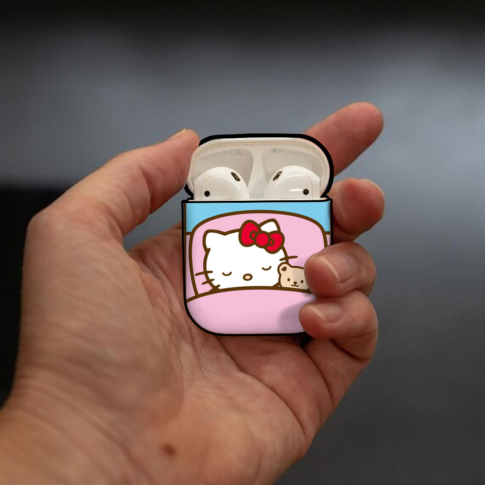 Hello Kitty ハローキティ AirPods 第2世代保護ケース ハードシェル ブラック 耐衝撃・防指紋・カラビナ付き