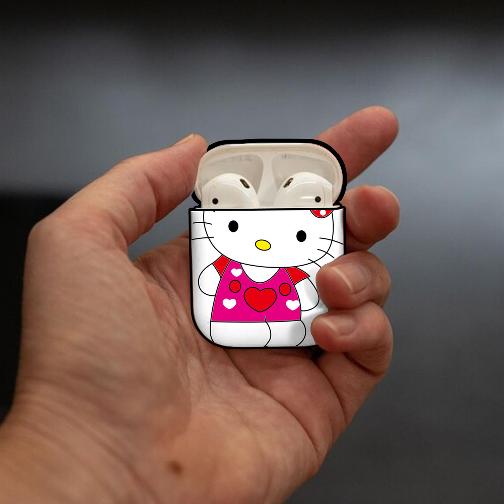 Hello Kitty ハローキティ AirPods 第2世代保護ケース ハードシェル ブラック 耐衝撃・防指紋・カラビナ付き