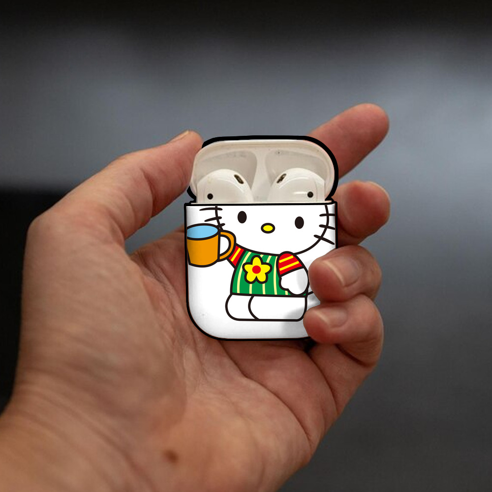 Hello Kitty ハローキティ AirPods 第2世代保護ケース ハードシェル ブラック 耐衝撃・防指紋・カラビナ付き