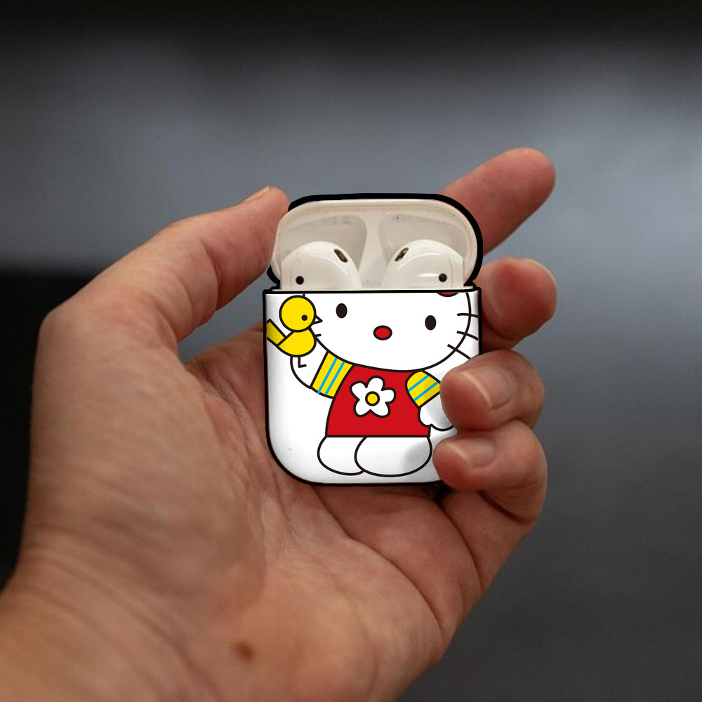 Hello Kitty ハローキティ AirPods 第2世代保護ケース ハードシェル ブラック 耐衝撃・防指紋・カラビナ付き