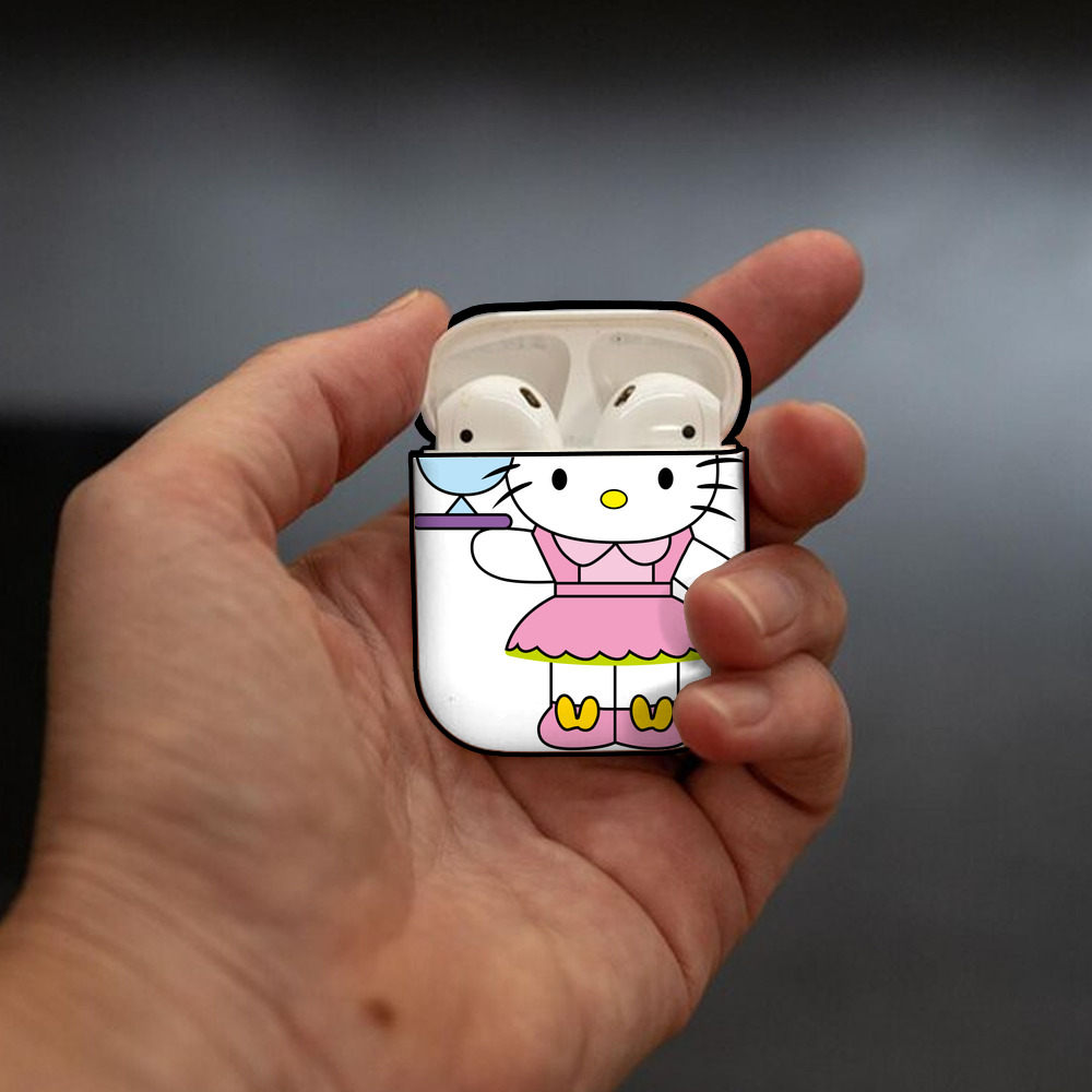 Hello Kitty ハローキティ AirPods 第2世代保護ケース ハードシェル ブラック 耐衝撃・防指紋・カラビナ付き