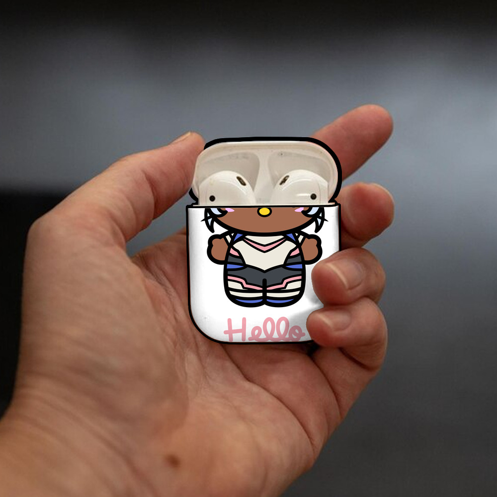 Hello Kitty ハローキティ AirPods 第2世代保護ケース ハードシェル ブラック 耐衝撃・防指紋・カラビナ付き