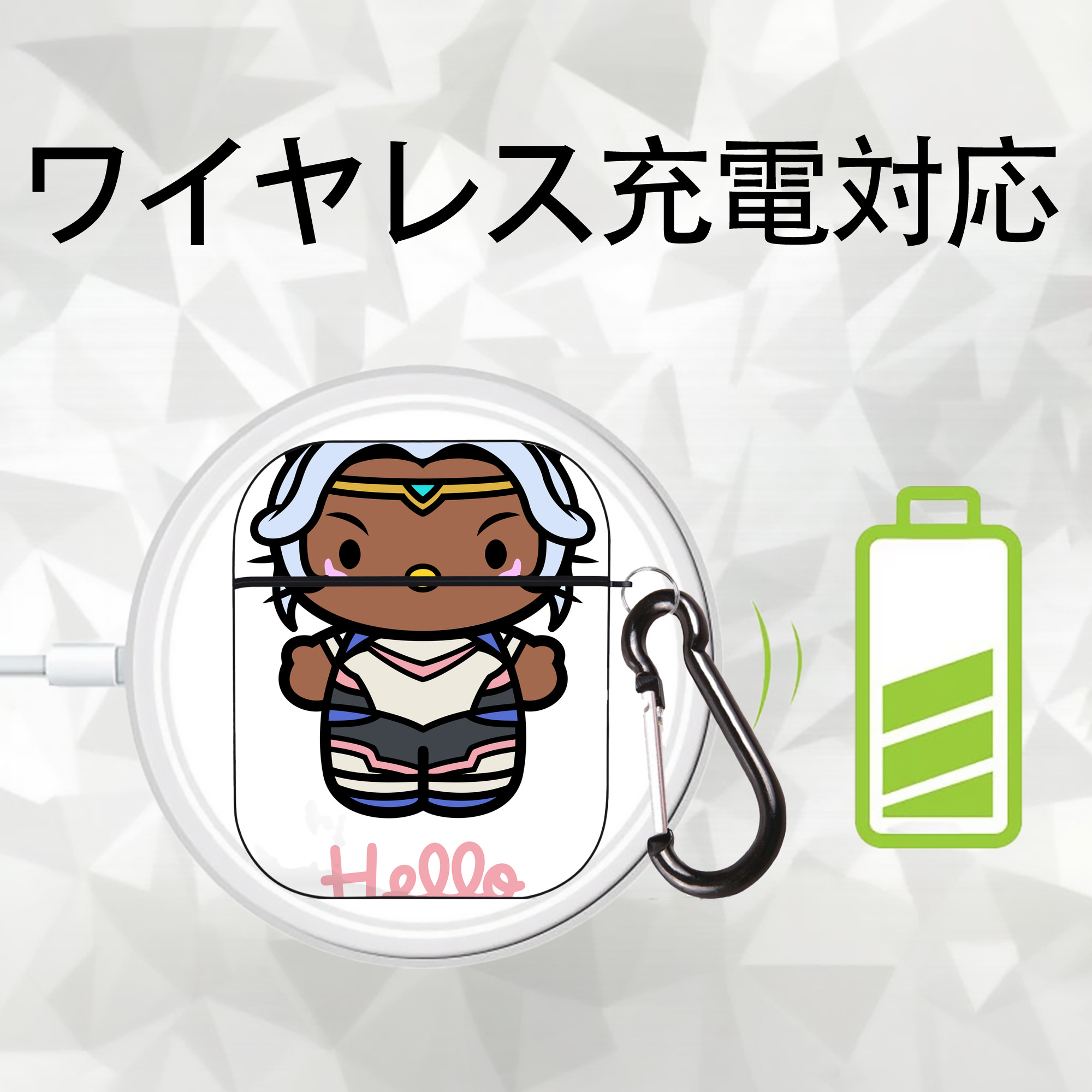 Hello Kitty ハローキティ AirPods 第2世代保護ケース ハードシェル ブラック 耐衝撃・防指紋・カラビナ付き