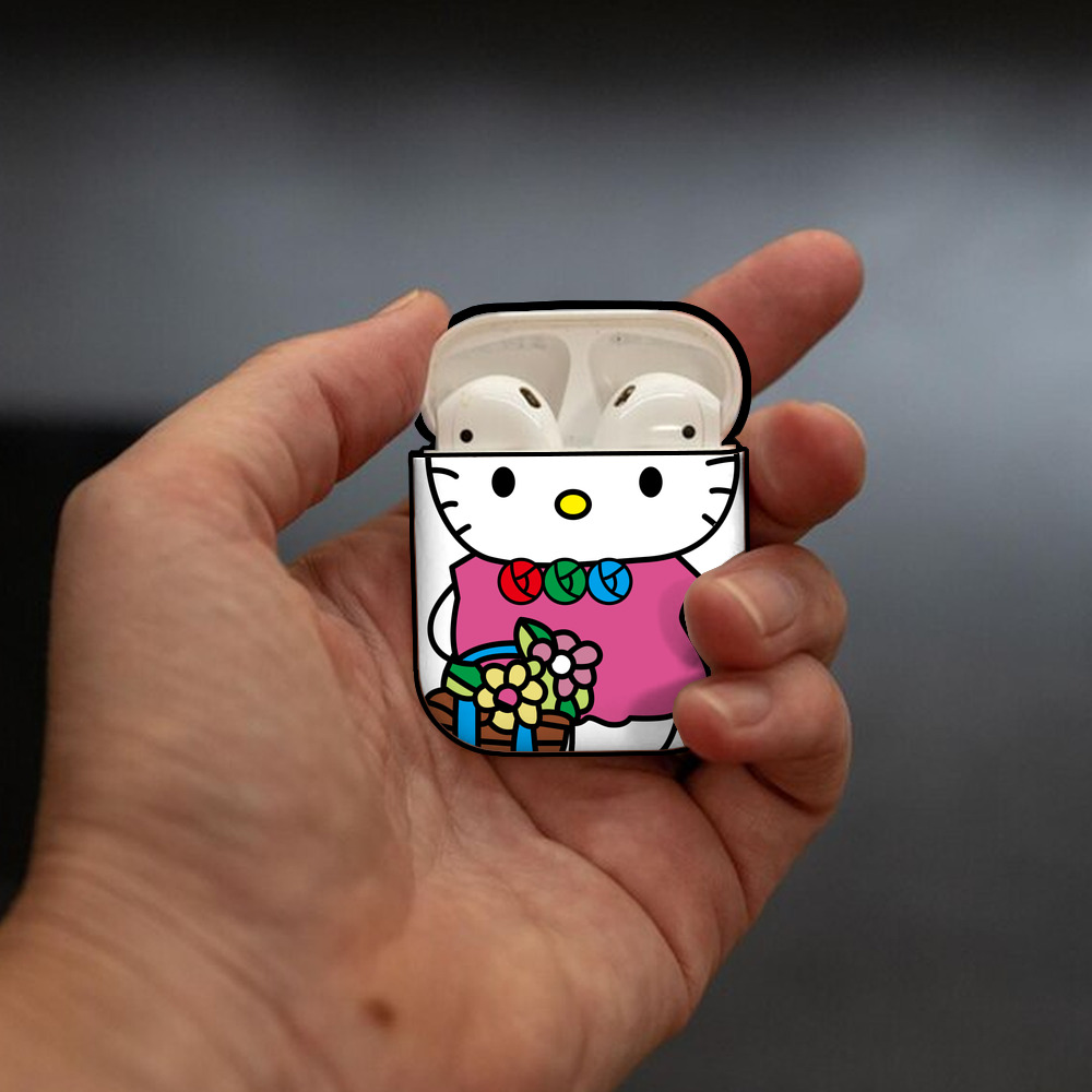 Hello Kitty ハローキティ AirPods 第2世代保護ケース ハードシェル ブラック 耐衝撃・防指紋・カラビナ付き
