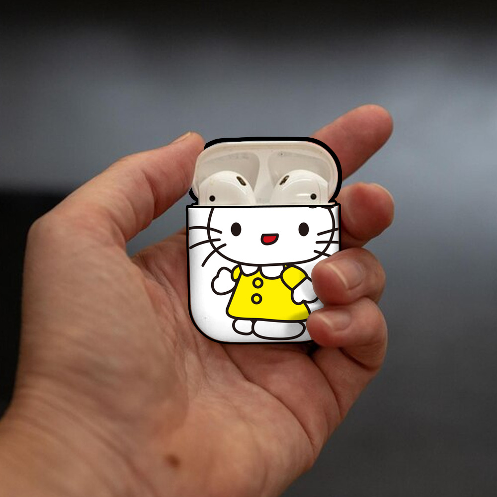 Hello Kitty ハローキティ AirPods 第2世代保護ケース ハードシェル ブラック 耐衝撃・防指紋・カラビナ付き