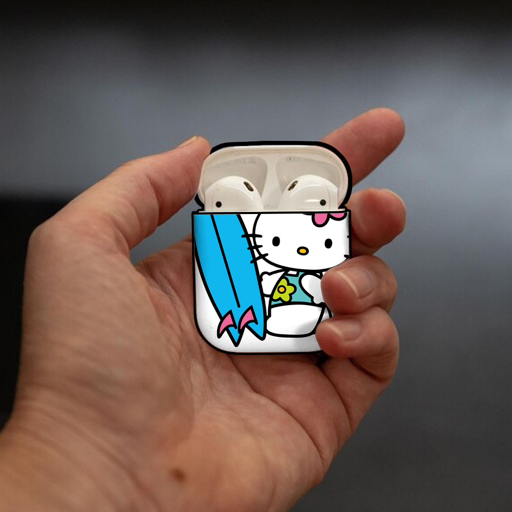 Hello Kitty ハローキティ AirPods 第2世代保護ケース ハードシェル ブラック 耐衝撃・防指紋・カラビナ付き