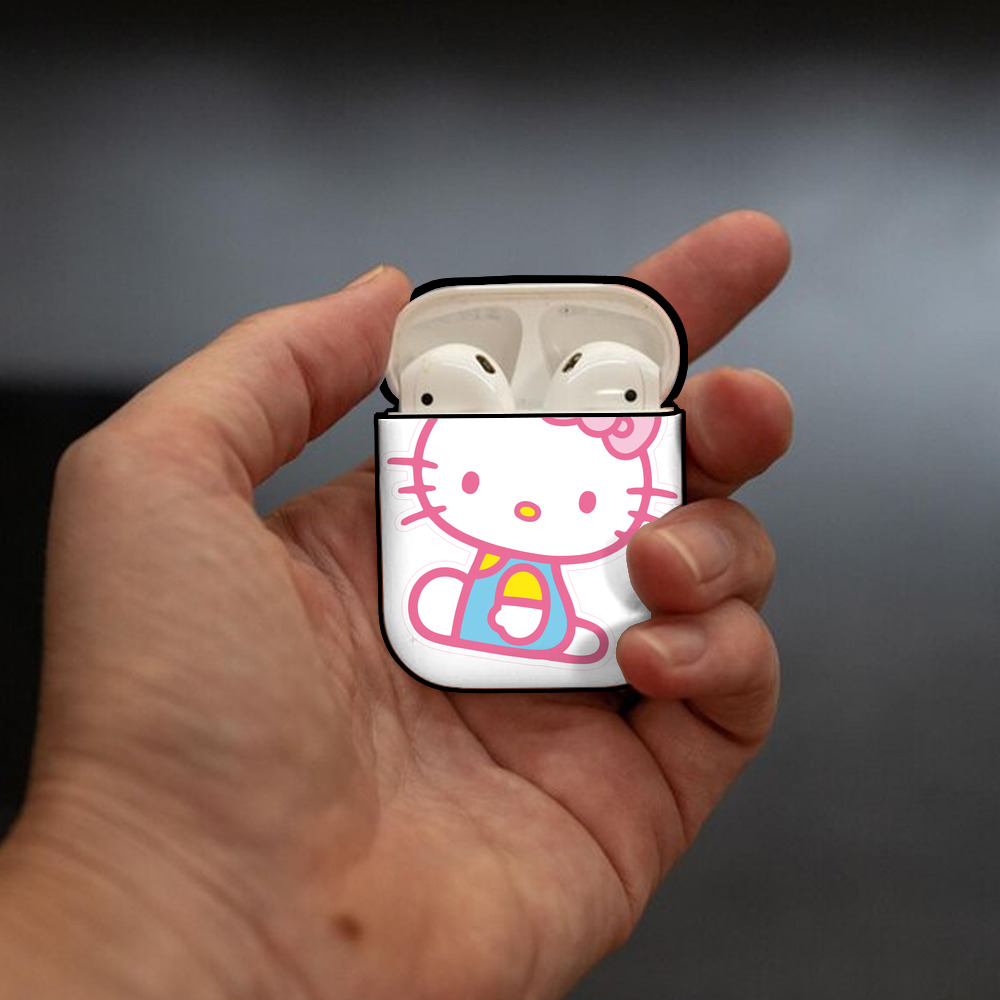 Hello Kitty ハローキティ AirPods 第2世代保護ケース ハードシェル ブラック 耐衝撃・防指紋・カラビナ付き