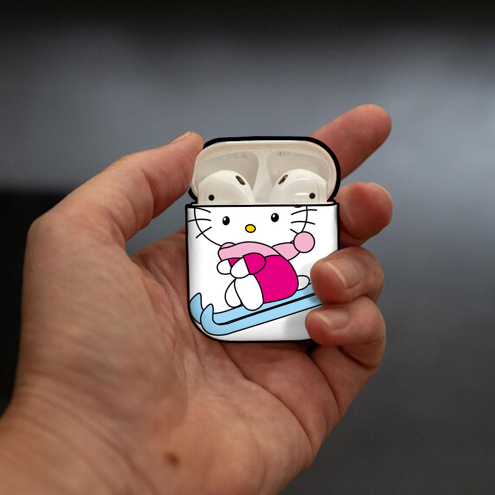 Hello Kitty ハローキティ AirPods 第2世代保護ケース ハードシェル ブラック 耐衝撃・防指紋・カラビナ付き