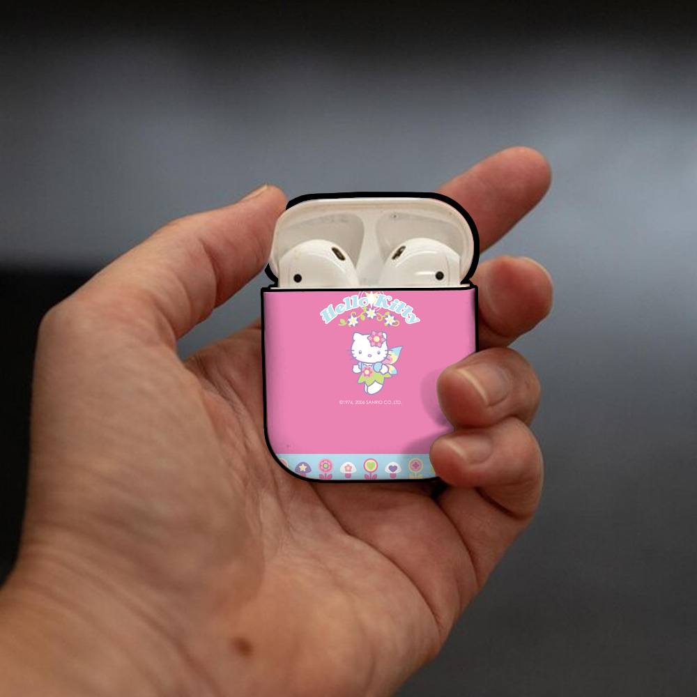 Hello Kitty ハローキティ AirPods 第2世代保護ケース ハードシェル ブラック 耐衝撃・防指紋・カラビナ付き