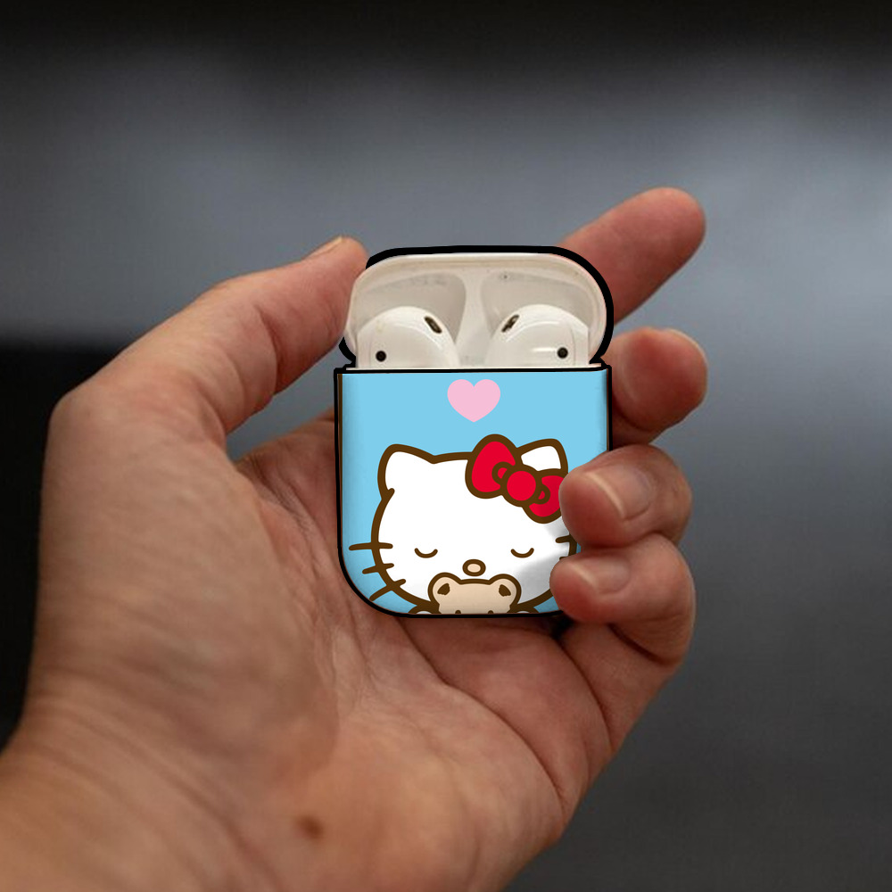 Hello Kitty ハローキティ AirPods 第2世代保護ケース ハードシェル ブラック 耐衝撃・防指紋・カラビナ付き