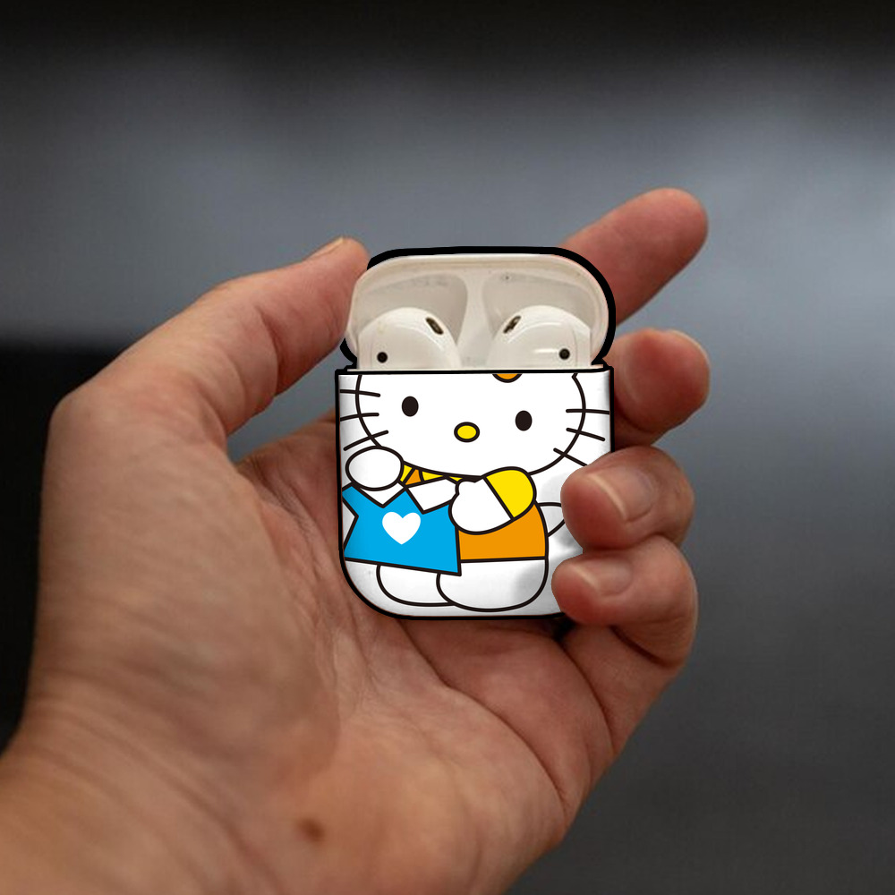 Hello Kitty ハローキティ AirPods 第2世代保護ケース ハードシェル ブラック 耐衝撃・防指紋・カラビナ付き