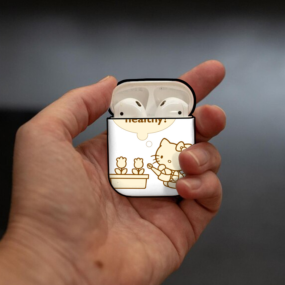 Hello Kitty ハローキティ AirPods 第2世代保護ケース ハードシェル ブラック 耐衝撃・防指紋・カラビナ付き