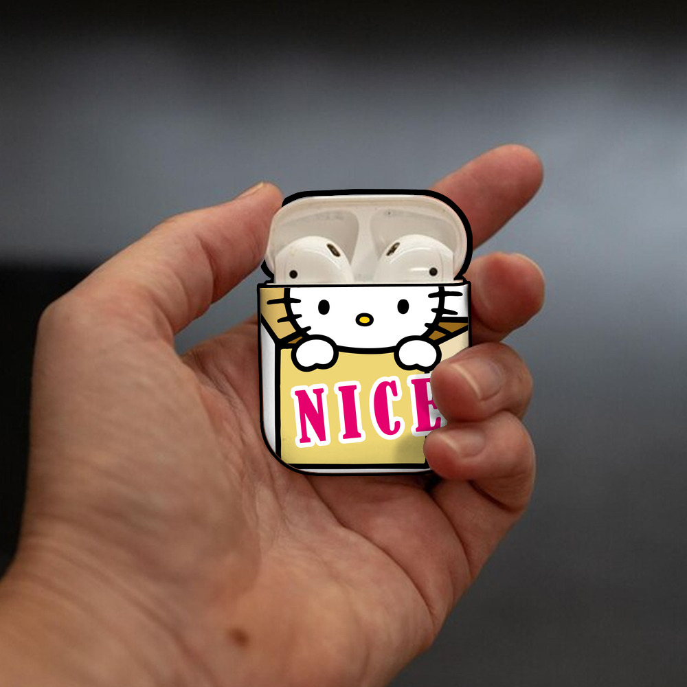 Hello Kitty ハローキティ AirPods 第2世代保護ケース ハードシェル ブラック 耐衝撃・防指紋・カラビナ付き