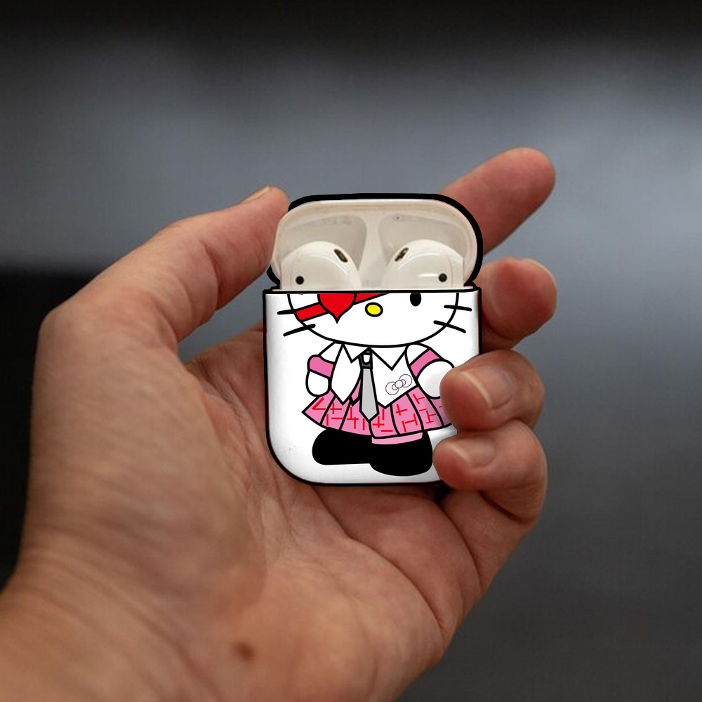 Hello Kitty ハローキティ AirPods 第2世代保護ケース ハードシェル ブラック 耐衝撃・防指紋・カラビナ付き