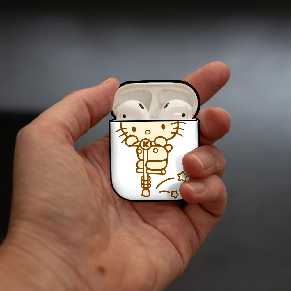 Hello Kitty ハローキティ AirPods 第2世代保護ケース ハードシェル ブラック 耐衝撃・防指紋・カラビナ付き