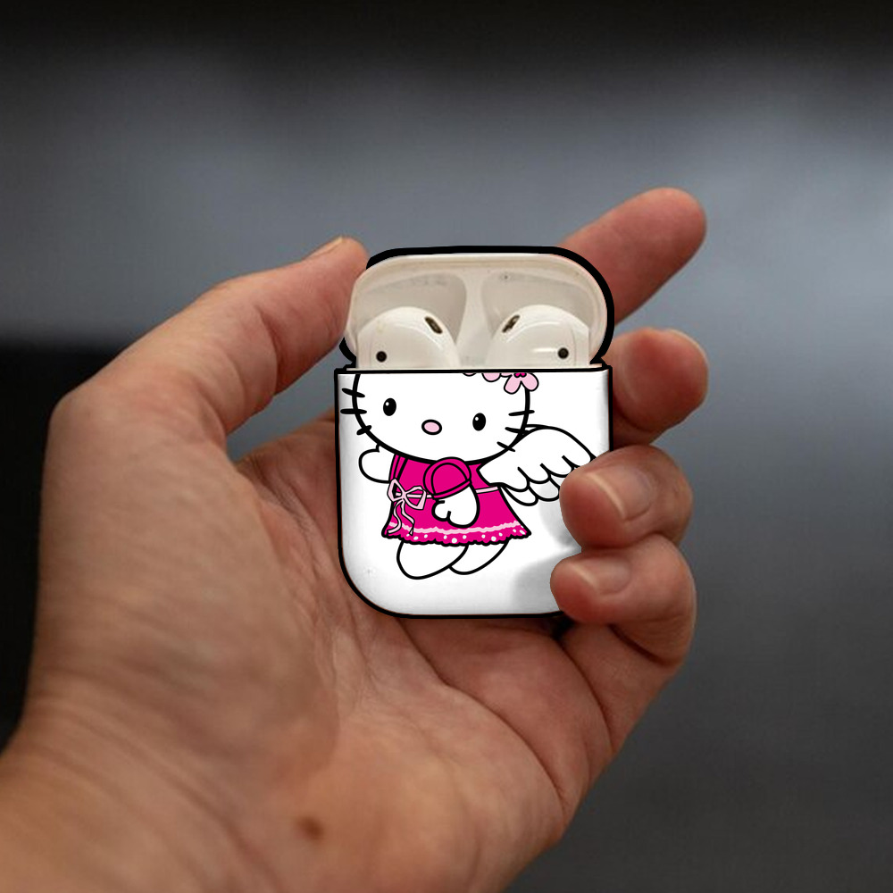 Hello Kitty ハローキティ AirPods 第2世代保護ケース ハードシェル ブラック 耐衝撃・防指紋・カラビナ付き