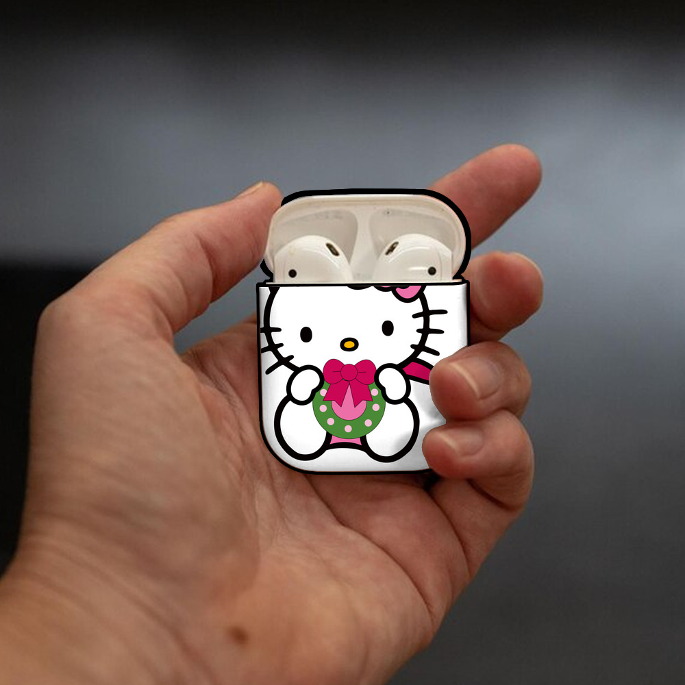 Hello Kitty ハローキティ AirPods 第2世代保護ケース ハードシェル ブラック 耐衝撃・防指紋・カラビナ付き