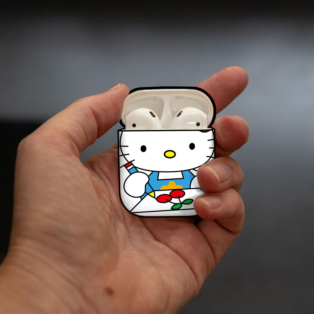 Hello Kitty ハローキティ AirPods 第2世代保護ケース ハードシェル ブラック 耐衝撃・防指紋・カラビナ付き