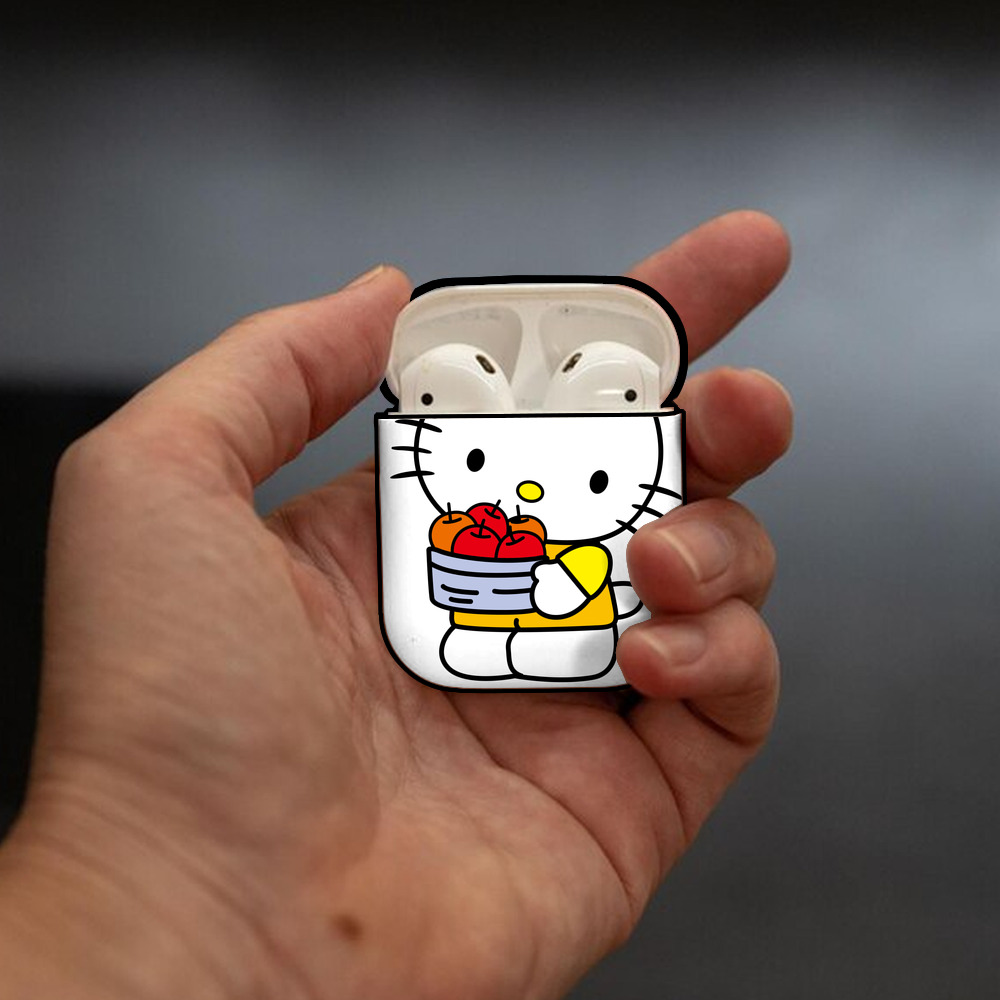 Hello Kitty ハローキティ AirPods 第2世代保護ケース ハードシェル ブラック 耐衝撃・防指紋・カラビナ付き