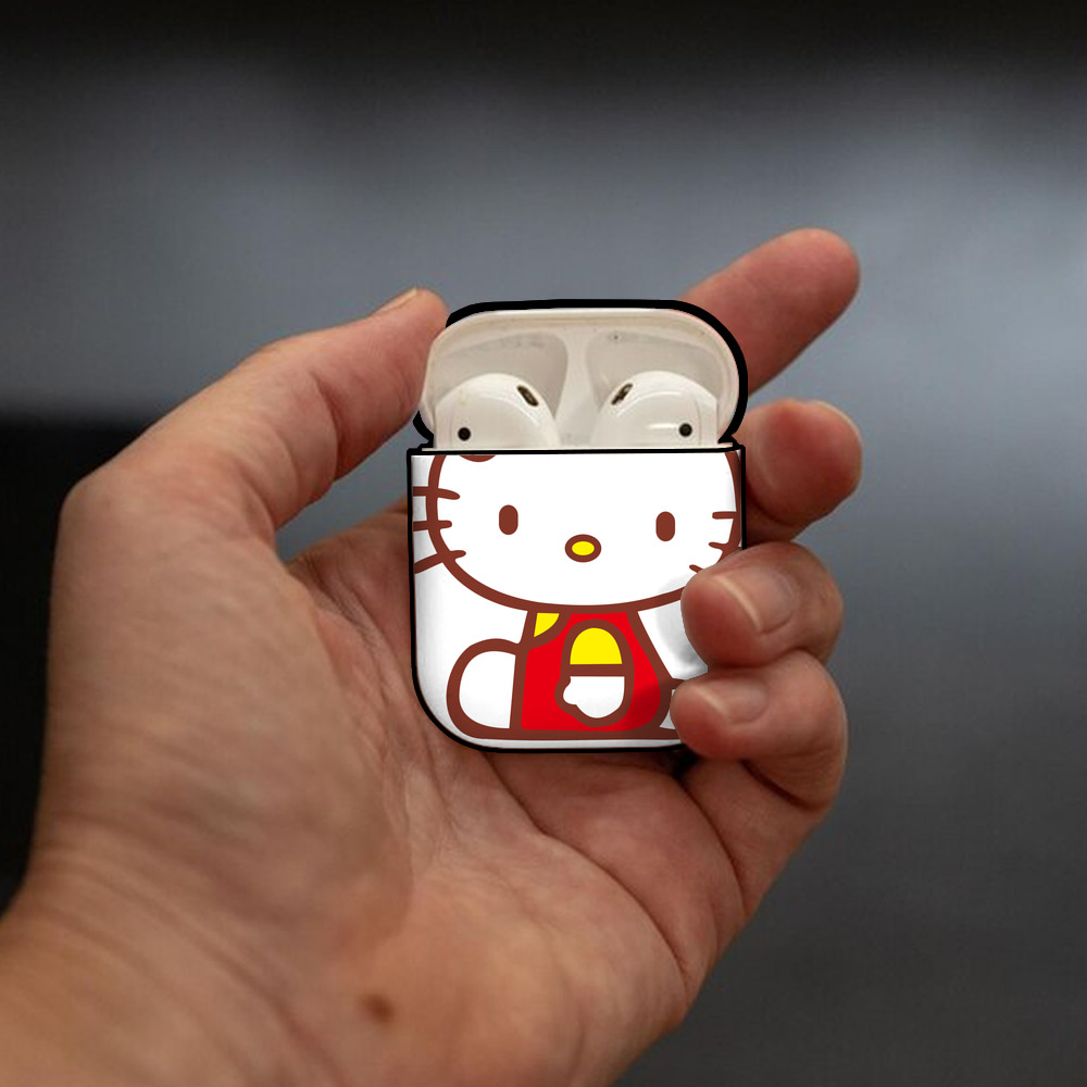 Hello Kitty ハローキティ AirPods 第2世代保護ケース ハードシェル ブラック 耐衝撃・防指紋・カラビナ付き