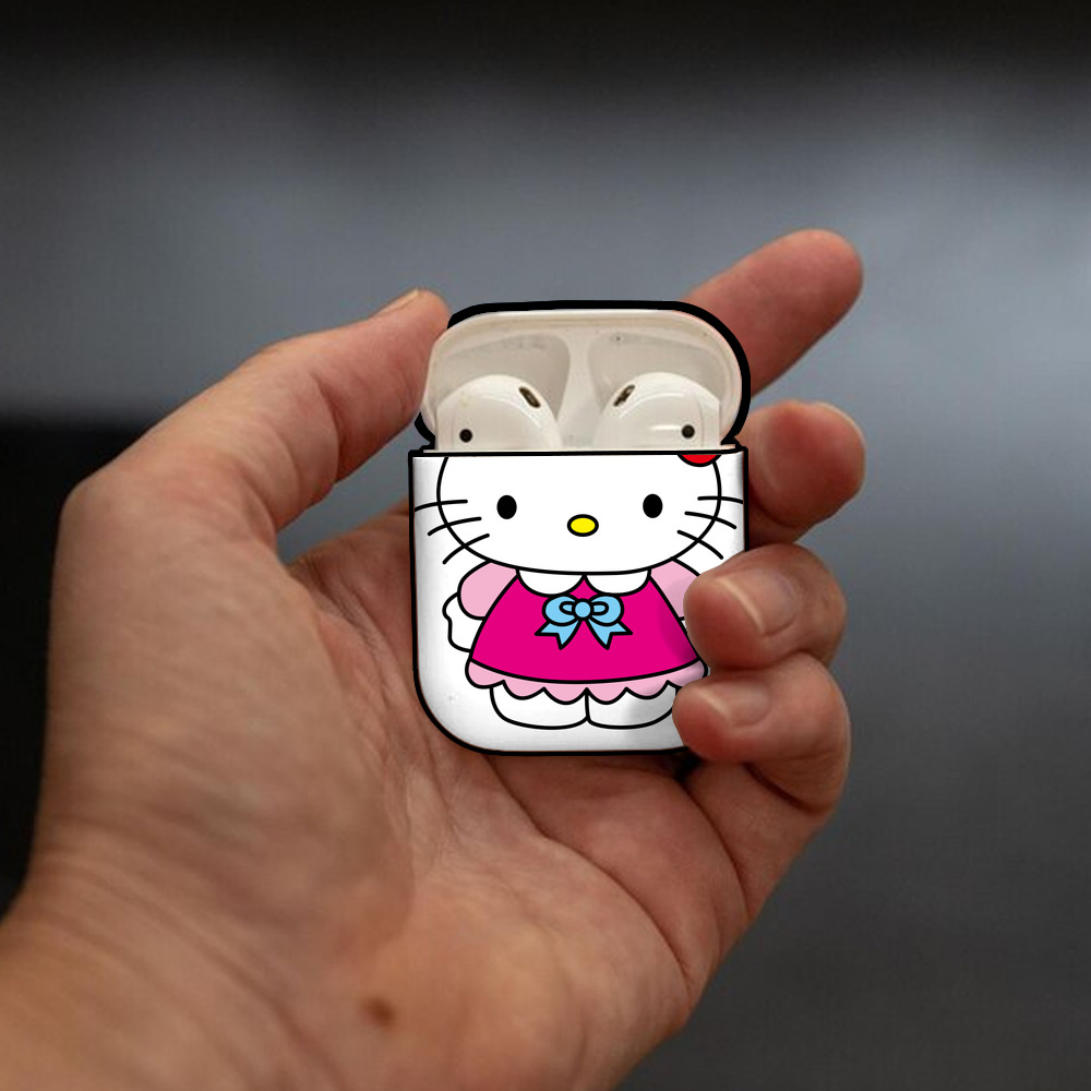 Hello Kitty ハローキティ AirPods 第2世代保護ケース ハードシェル ブラック 耐衝撃・防指紋・カラビナ付き