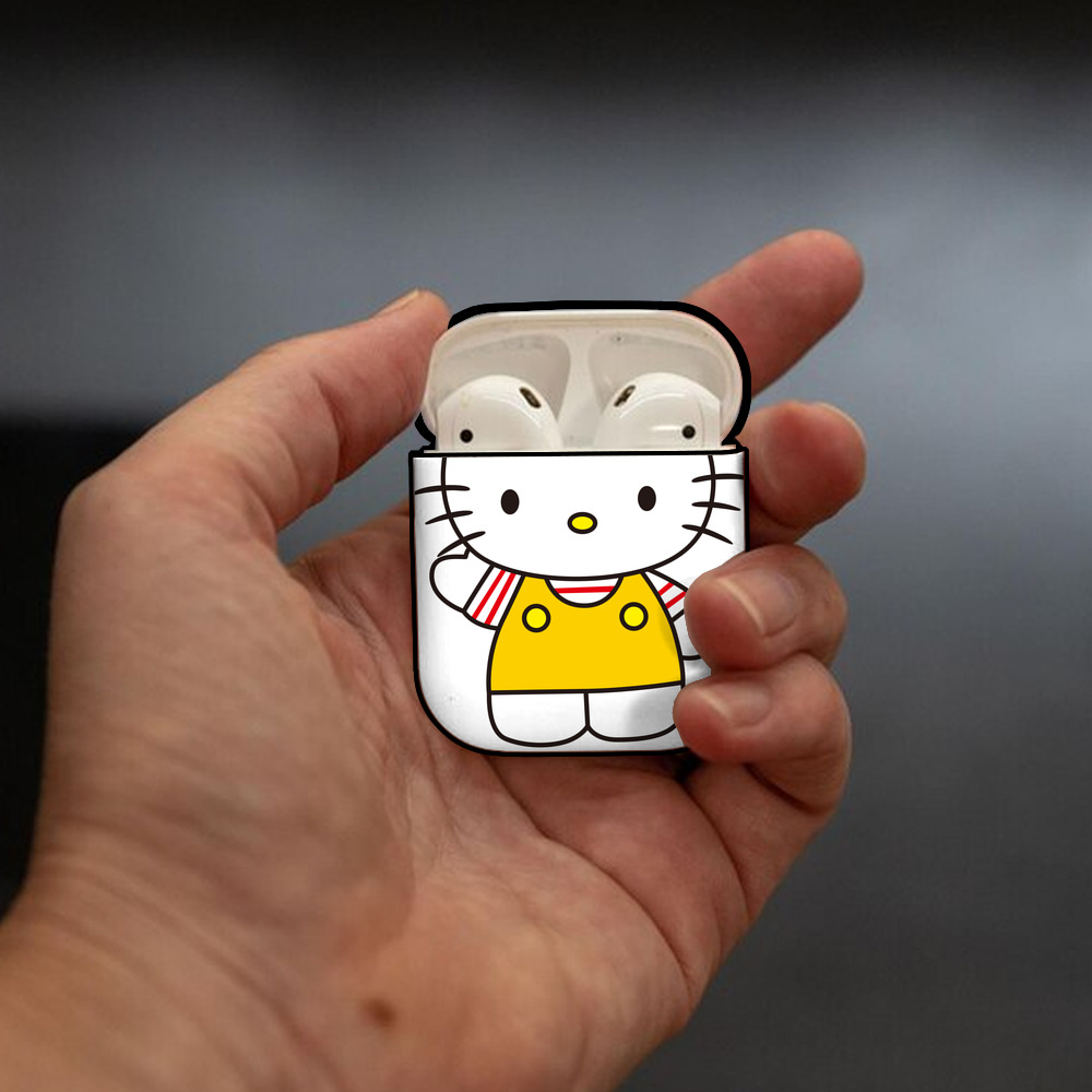 Hello Kitty ハローキティ AirPods 第2世代保護ケース ハードシェル ブラック 耐衝撃・防指紋・カラビナ付き